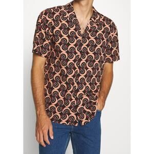 Scotch & Soda Peach Black Geometric All Over Print Men's Button Up